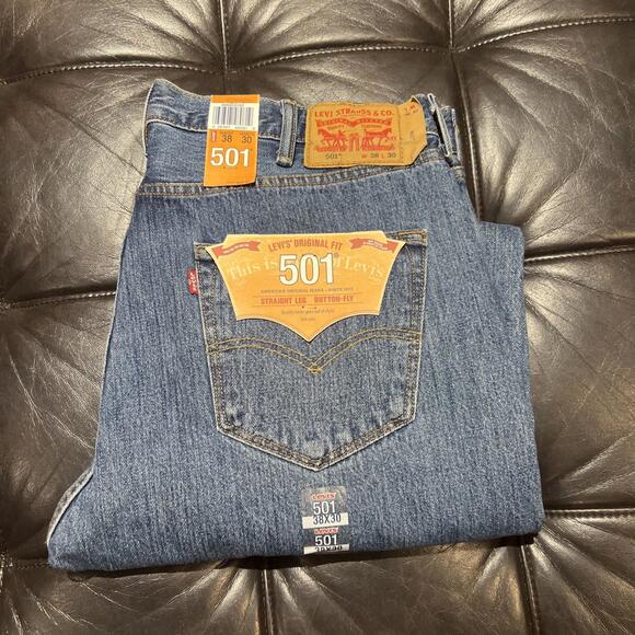 Levis Jeans Men 38x30 Blue 501XX Straight Leg Button Fly Y2K 2008 New